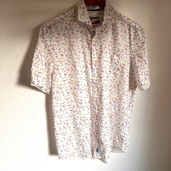 Johnnie-O Hangin' Out Button Down Shirt All Over Print Surf Board Men’s Medium - Picture 1 of 7
